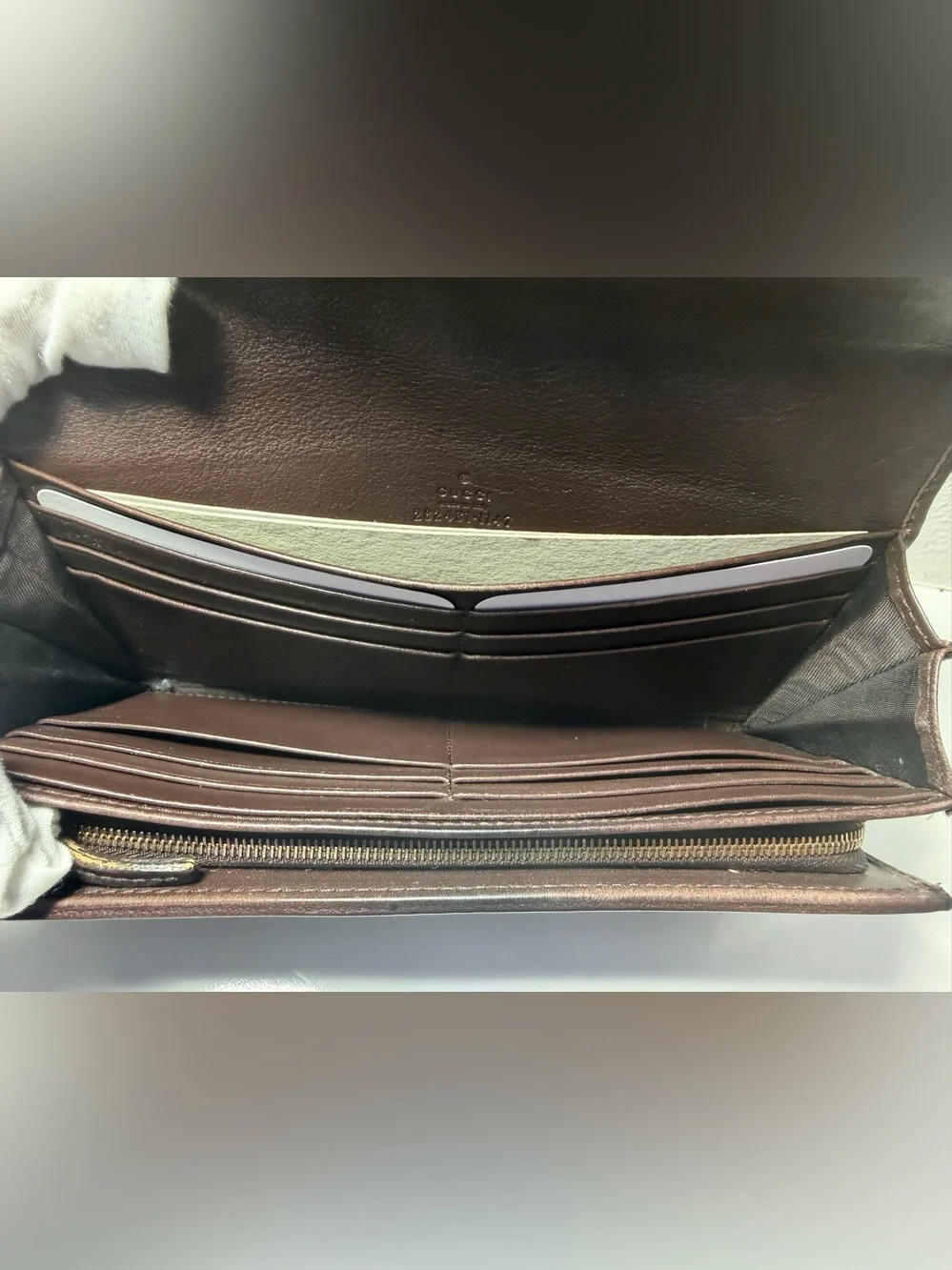 COA-Included Gucci Dark Brown GG Embossed Leather Long Wallet with Gold Hardware - Picture 14 of 16